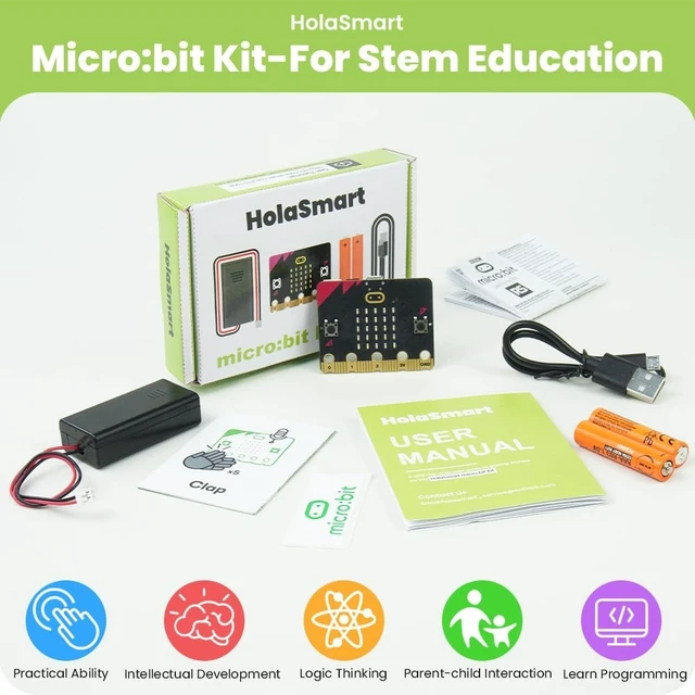 Alt view image 2 of 5 - HolaSmart Micro:bit Board V2 Kit for Programming Education with USB Cable Battery Holder Built in Sensors 5x5 LED Matrix for School Teens Beginners