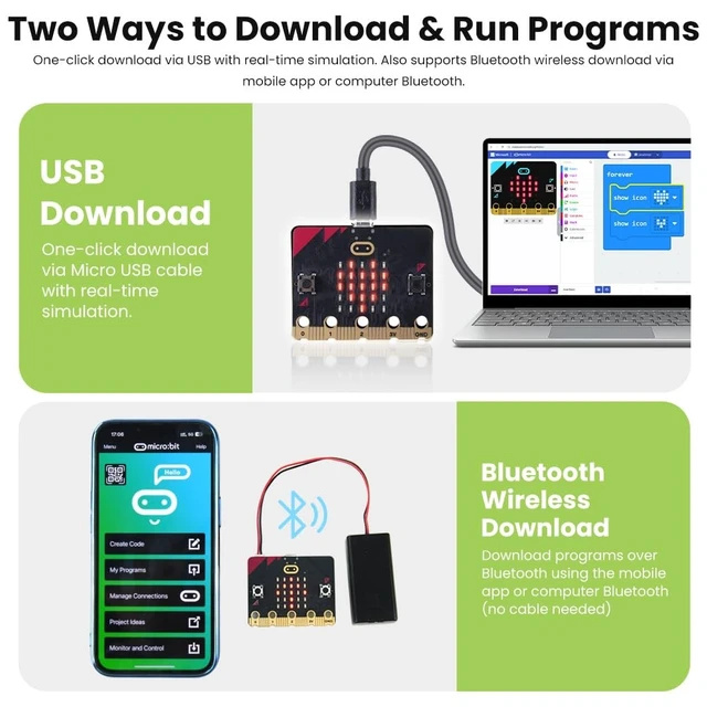 Alt view image 3 of 5 - HolaSmart Micro:bit Board V2 Kit for Programming Education with USB Cable Battery Holder Built in Sensors 5x5 LED Matrix for School Teens Beginners