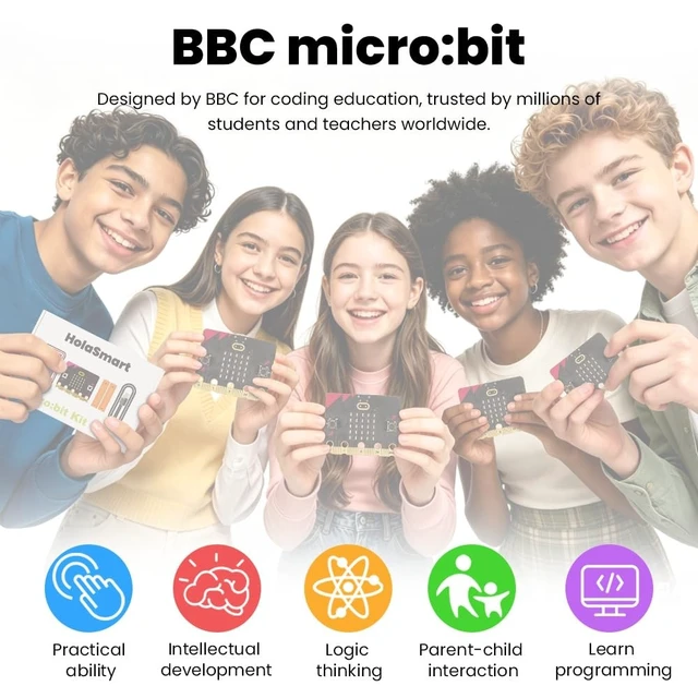 Alt view image 5 of 5 - HolaSmart Micro:bit Board V2 Kit for Programming Education with USB Cable Battery Holder Built in Sensors 5x5 LED Matrix for School Teens Beginners