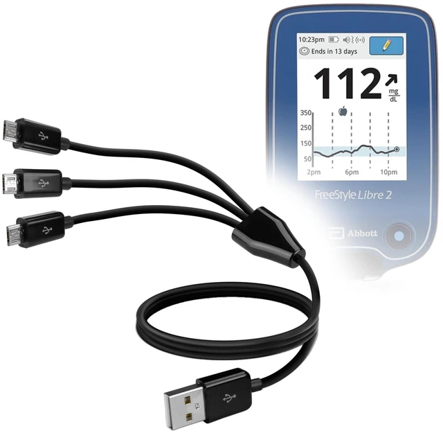 Main image of BoxWave Cable Compatible with Freestyle Libre 2 Reader - MultiCharge MicroUSB Cable, Multiple Charging Cable Micro USB Cable - Black