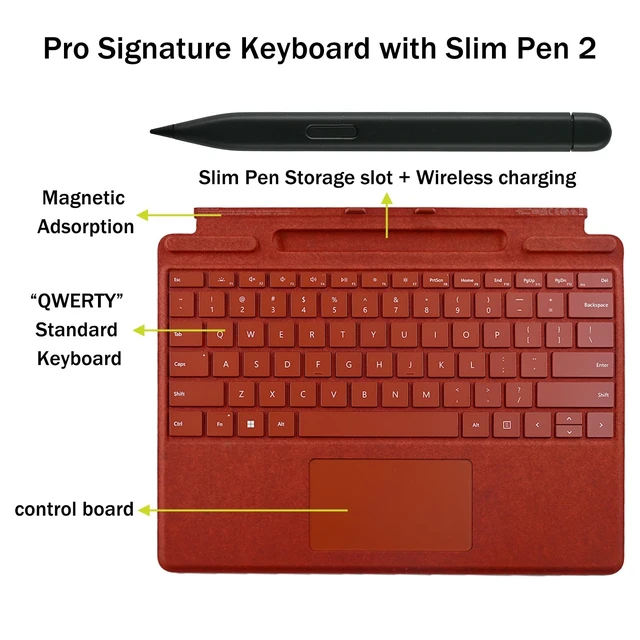Alt view image 3 of 5 - Pro 11 Signature Keyboard with Slim Pen 2 Compatible with Microsoft Surface Pro 11/10/9/8,Pro 10 Magnetic Signature Keyboard for Microsoft Surface Pro 11/10/9/8/X with Slim Pen 2(Poppy