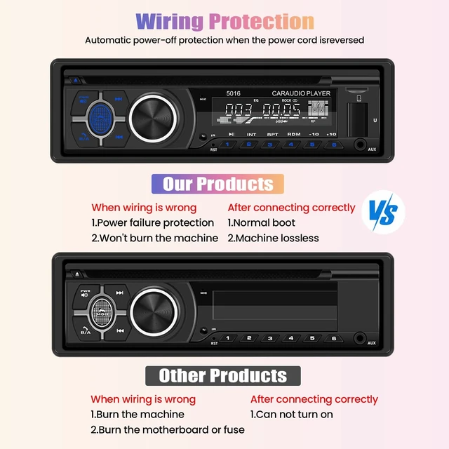 Alt view image 4 of 5 - Camecho Single Din Car Stereo, Bluetooth 5.1 Car Audio Receiver with CD DVD Player, AM/FM Radio, Car Locator, USB/TF/AUX Input, 60W x 4 Output