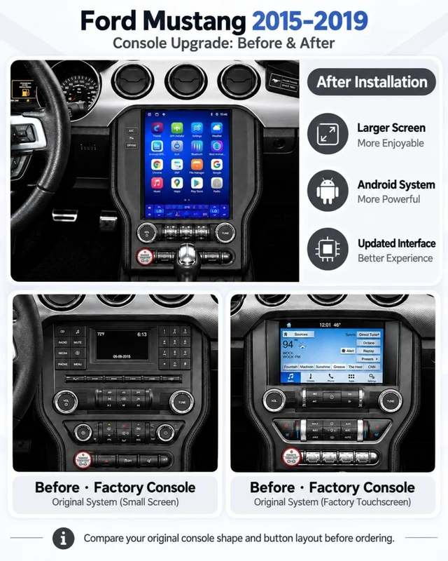 Alt view image 2 of 5 - 10.4" Car Radio Upgrade for Ford Mustang 2015-2023,Wireless CarPlay Android Auto,Android 13 Head Unit with WiFi SWC GPS 1080P Backup Camera 4+64GB