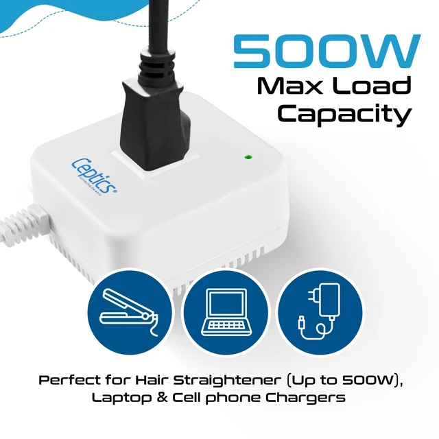 Alt view image 2 of 5 - Ceptics 500-Watt Voltage Converter - Step Down - 220v to 110v / 240v to 120v Travel Power Converter - for Hair Straightener, Laptops and Chargers, CE Certified