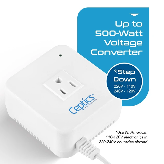 Alt view image 4 of 5 - Ceptics 500-Watt Voltage Converter - Step Down - 220v to 110v / 240v to 120v Travel Power Converter - for Hair Straightener, Laptops and Chargers, CE Certified