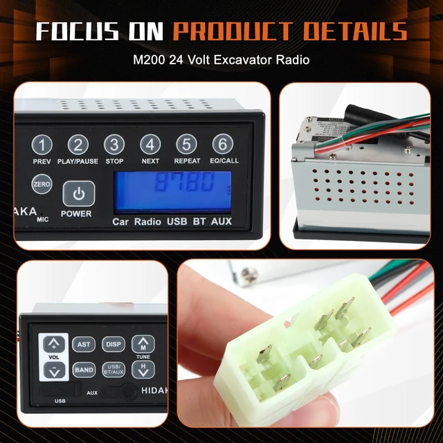 Alt view image 3 of 5 - PANGOLIN Universal Car Bluetooth USB AUX-in 24 Volt Excavator Radio M200