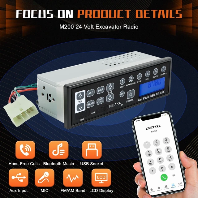 Alt view image 5 of 5 - PANGOLIN Universal Car Bluetooth USB AUX-in 24 Volt Excavator Radio M200
