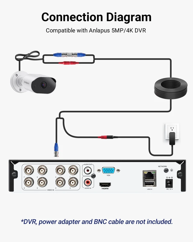 Alt view image 5 of 5 - Anlapus 5MP Wired Security Camera with Audio Monitoring, Night Vision, IP66 Weatherproof, 3K CCTV Bullet Add-on Camera Outdoor Indoor for 5MP, 4K Anlapus Home Surveillance Analog DVR System