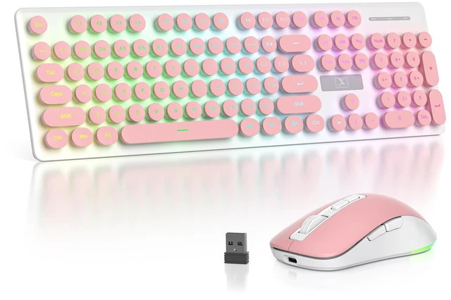 Main image of Owpkeenthy Cute Wireless Keyboard and Mouse Backlit, Rechargeable Full-Sized Keyboard with Number Pad Quiet Typewriter 2.4G Plug and Play, Auto Sleep for Home Office (Pink)