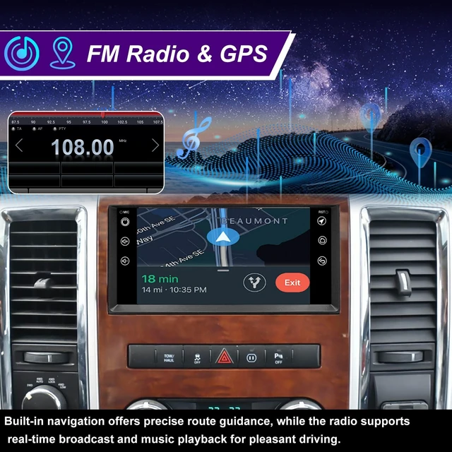 Alt view image 5 of 5 - Car Radio for Dodge Ram 1500/2500/3500 2009-2012,Jeep Wrangler JK 2007-2017