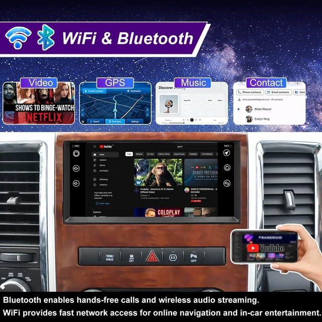 Alt view image 4 of 5 - Car Radio for Dodge Ram 1500/2500/3500 2009-2012,Jeep Wrangler JK 2007-2017