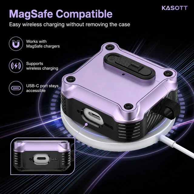 Alt view image 3 of 5 - KASOTT for AirPods Pro 3 Case (2025), MagSafe, Secure Slide Lock, Carabiner