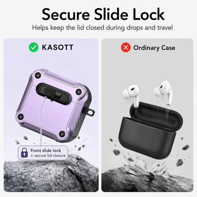 Alt view image 4 of 5 - KASOTT for AirPods Pro 3 Case (2025), MagSafe, Secure Slide Lock, Carabiner