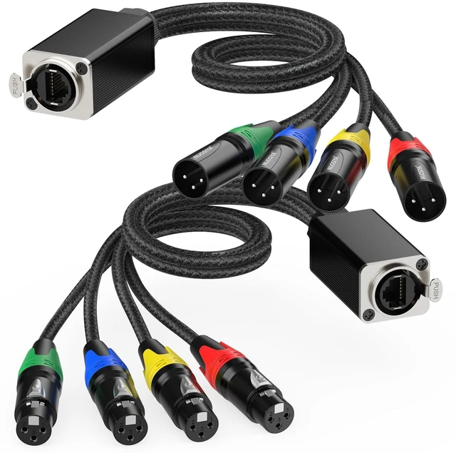 Main image of 4-Channel XLR Audio Snake, XLR to RJ45 EtherCON Extender Over Ethernet, 3-Pin DMX/AES-EBU Stage & Lighting Snake (1 Pair) - 1.64ft /0.5M CAT6 A Shielded, for Live Sound, Lighting & Recording Studio-A