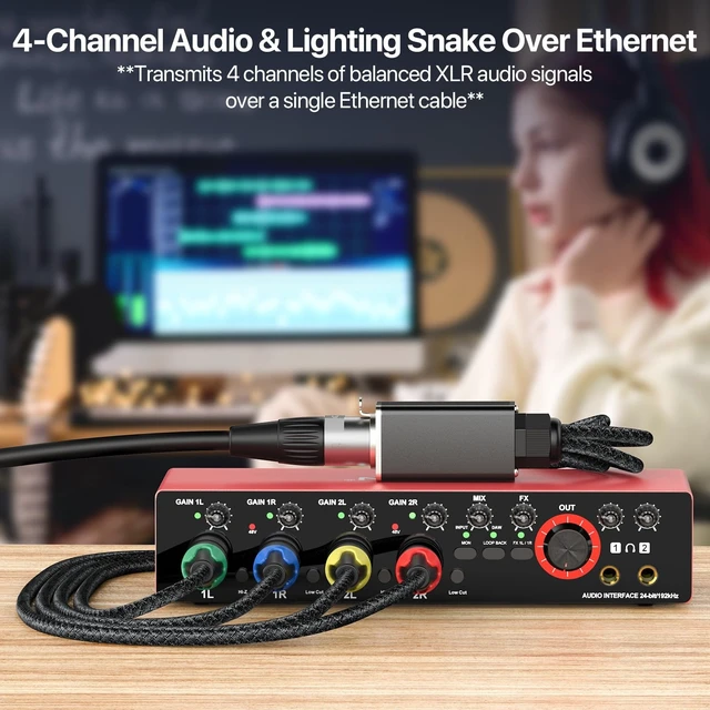 Alt view image 5 of 5 - 4-Channel XLR Audio Snake, XLR to RJ45 EtherCON Extender Over Ethernet, 3-Pin DMX/AES-EBU Stage & Lighting Snake (1 Pair) - 1.64ft /0.5M CAT6 A Shielded, for Live Sound, Lighting & Recording Studio-A