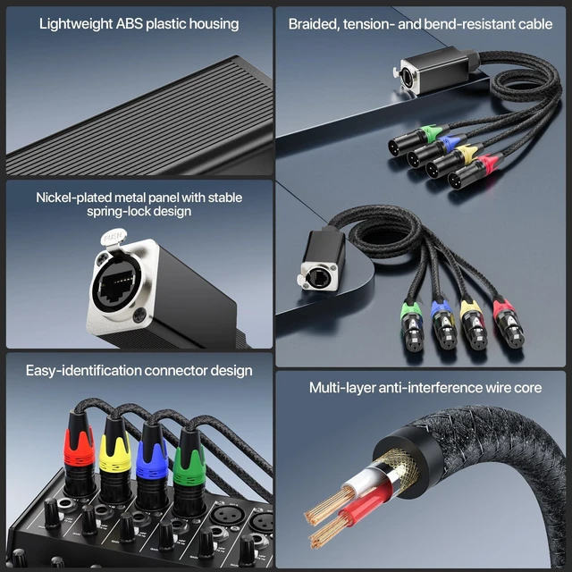 Alt view image 4 of 5 - 4-Channel XLR Audio Snake, XLR to RJ45 EtherCON Extender Over Ethernet, 3-Pin DMX/AES-EBU Stage & Lighting Snake (1 Pair) - 1.64ft /0.5M CAT6 A Shielded, for Live Sound, Lighting & Recording Studio-A