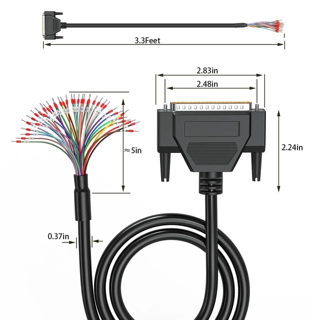 Alt view image 5 of 5 - JUXINICE DB37 Male Breakout Cable, D-Sub 37 Pin to Bare Wire Open End Cable with Labeled Terminals, 26AWG 3.3FT 37 Conductors Wiring Harness for CNC, PLC and Industrial Control Applications