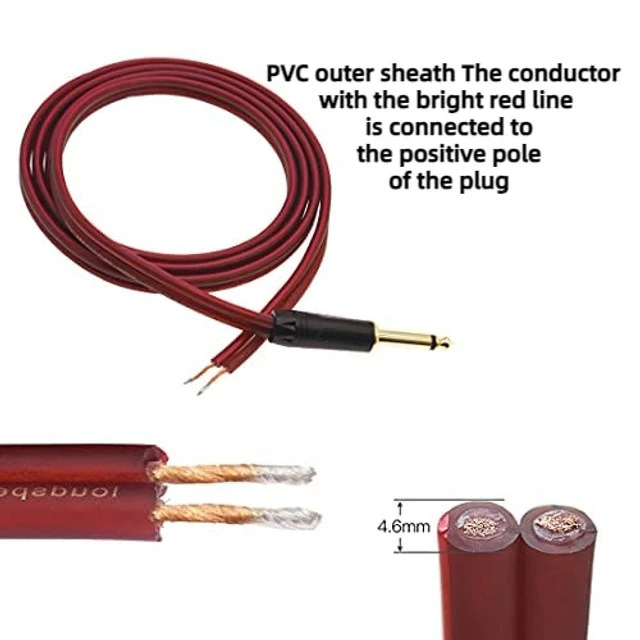 Alt view image 4 of 5 - Yuchenfeng 1/4" TS Mono Plug to Bare Wire Speaker Cable - 6.35mm Male Adapter Replacement Open End for Guitar, Mic & DJ Gear ^^ Hi-Fi Audio (50FT)