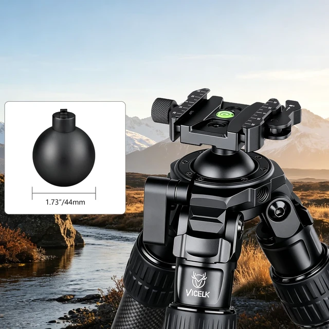 Alt view image 2 of 5 - VICELK 2-Section Carbon Fiber Tripod with 44mm Ball Head, 36mm Large Tube Lightweight Inverted Leg Design, Fast Deployment Heavy Load Support Tripod for Precision Shooting Hunting Outdoor Photography