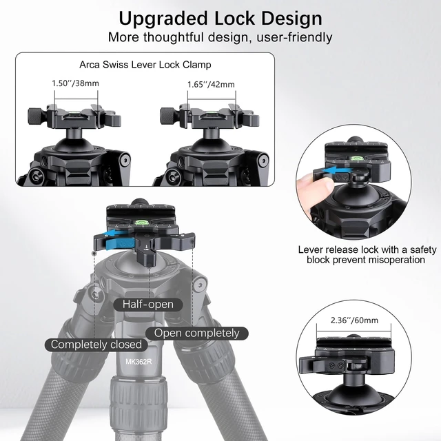 Alt view image 5 of 5 - VICELK 2-Section Carbon Fiber Tripod with 44mm Ball Head, 36mm Large Tube Lightweight Inverted Leg Design, Fast Deployment Heavy Load Support Tripod for Precision Shooting Hunting Outdoor Photography
