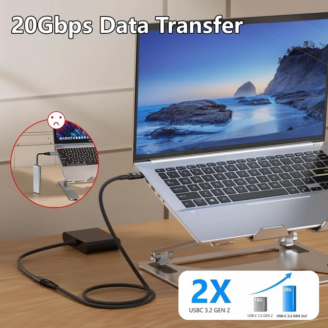 Alt view image 2 of 5 - 20ft/6m USB C Extension Cable,Extra Length 20Gbps Data Transfer,100W Charging, 4K@60Hz Video,Nylon Braided Male to Female Extension cord for Laptop, Tablet,Home Theater, Monitor,Gaming consle.