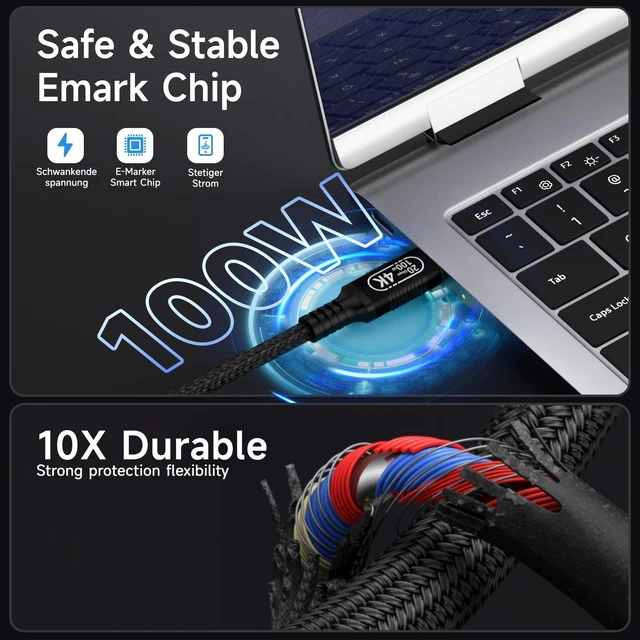 Alt view image 4 of 5 - 20ft/6m USB C Extension Cable,Extra Length 20Gbps Data Transfer,100W Charging, 4K@60Hz Video,Nylon Braided Male to Female Extension cord for Laptop, Tablet,Home Theater, Monitor,Gaming consle.