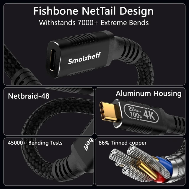 Alt view image 5 of 5 - 20ft/6m USB C Extension Cable,Extra Length 20Gbps Data Transfer,100W Charging, 4K@60Hz Video,Nylon Braided Male to Female Extension cord for Laptop, Tablet,Home Theater, Monitor,Gaming consle.