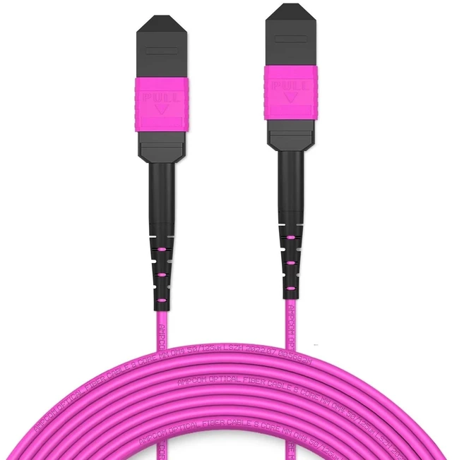 Main image of AMPCOM MPO to MPO Trunk Cable 50/125m Multimode OM4 (12 Fiber, MPO to MPO Female, Type B, LSZH/Riser, UPC, Magenta) 30m (98.4ft)