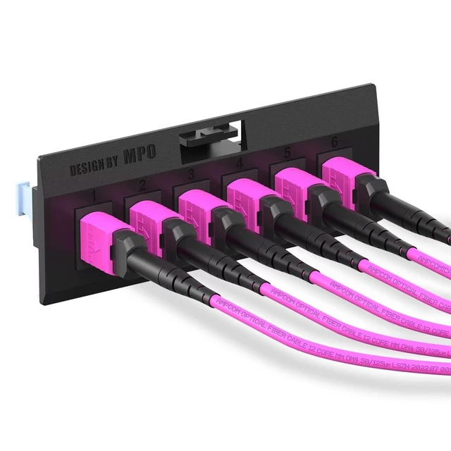 Alt view image 3 of 5 - AMPCOM MPO to MPO Trunk Cable 50/125m Multimode OM4 (12 Fiber, MPO to MPO Female, Type B, LSZH/Riser, UPC, Magenta) 30m (98.4ft)