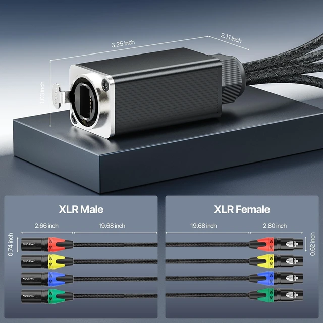 Alt view image 3 of 5 - 4-Channel XLR Audio Snake, XLR to RJ45 EtherCON Extender Over Ethernet, 3-Pin DMX/AES-EBU Stage & Lighting Snake (1 Pair) - 1.64ft /0.5M CAT6 A Shielded, for Live Sound, Lighting & Recording Studio-A