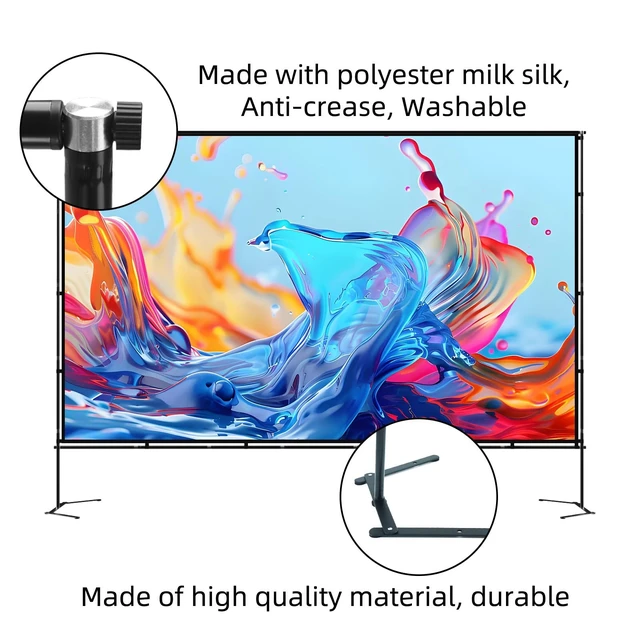Alt view image 3 of 5 - BENOISON 120inch Portable 16:9 4K HD Outdoor Projector Screen with Stand