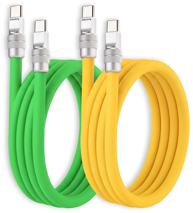 Main image of chubbycable 240W Silicone USB C to C Cable, 2 Pack, Green+Yellow, 9.8FT