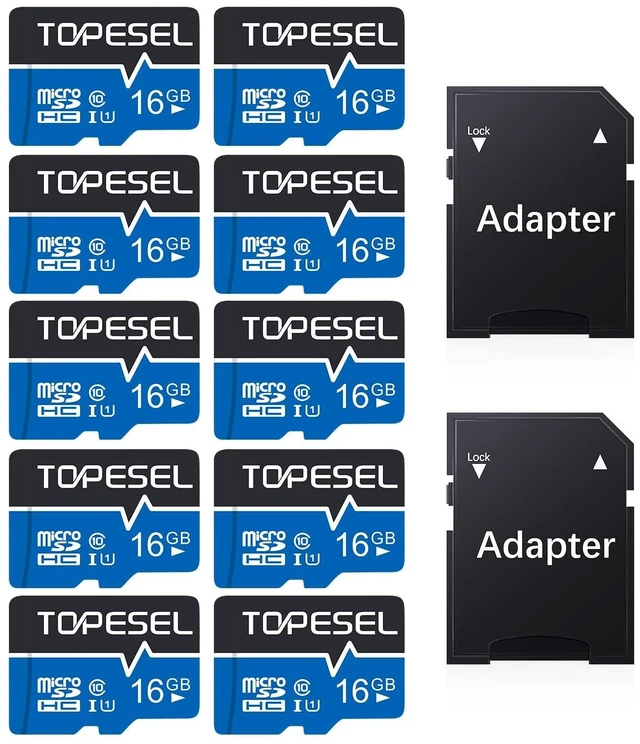Main image of TOPESEL 10 Pack 16GB Micro SD Card with Adapter SDHC UHS-I Flash Memory Card TF Card for Smartphone, Camera, Dash Cam(16GB 10Pack)
