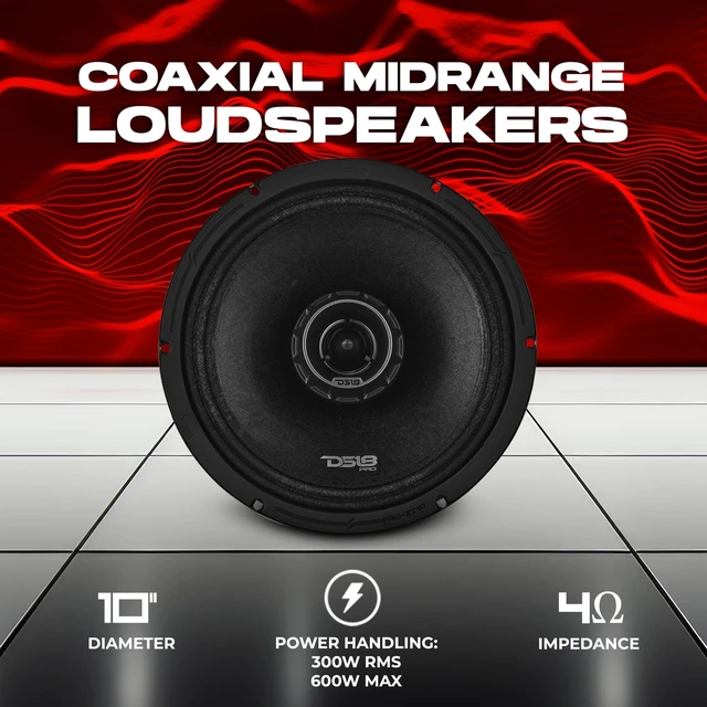 Alt view image 2 of 5 - DS18 PRO-ZT10 10" Coaxial Midrange Loudspeaker with Built-in Bullet Tweeter 300W RMS, 600W Max, 4-Ohm, Water-Resistant Paper Cone, Powerful Car, Motorcycle & Powersports Audio Speaker