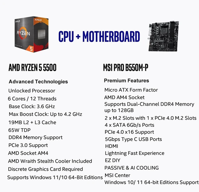 Alt view image 2 of 5 - MICRO CENTER AMD 5500 Processor with MSI PRO B550M-P Motherboard