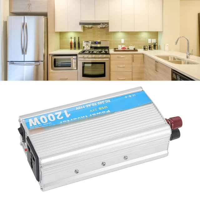 Alt view image 3 of 5 - 1200W DC 24V to AC 110V Car Plug Inverter Adapter Power Converter for Home Appliances, Cars, Field Work