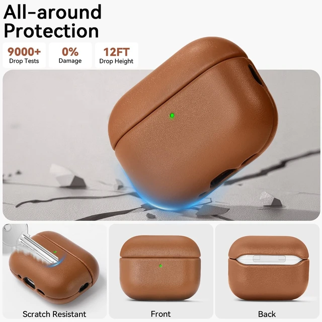 Alt view image 3 of 5 - Ensfomte for AirPod Pro 3 Case, Geniune Leather Case, Compatible with AirPods Pro 3rd Generation Case (2025), AirPods Pro 3 case Leather Protective Cover with Lanyard & Cleaner Kit
