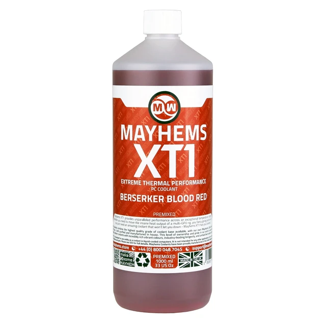 Alt view image 2 of 5 - Mayhems - XT1 Premixed PC Coolant - Computer Water Cooling Fluid - Liquid Cooling, Thermal Performance Series, 1 Litre, Berserker Blood Red