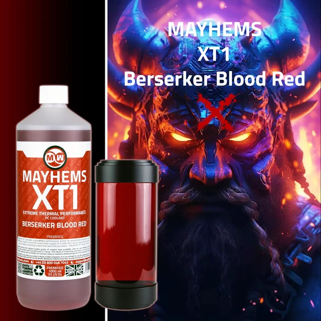 Alt view image 4 of 5 - Mayhems - XT1 Premixed PC Coolant - Computer Water Cooling Fluid - Liquid Cooling, Thermal Performance Series, 1 Litre, Berserker Blood Red