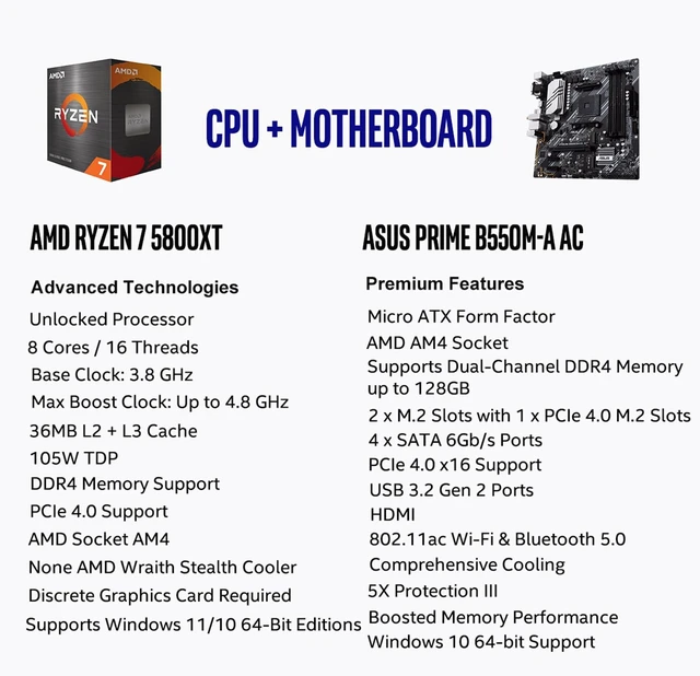 Alt view image 2 of 5 - MICRO CENTER AMD 5800XT Processor with ASUS Prime B550M-A AC Motherboard