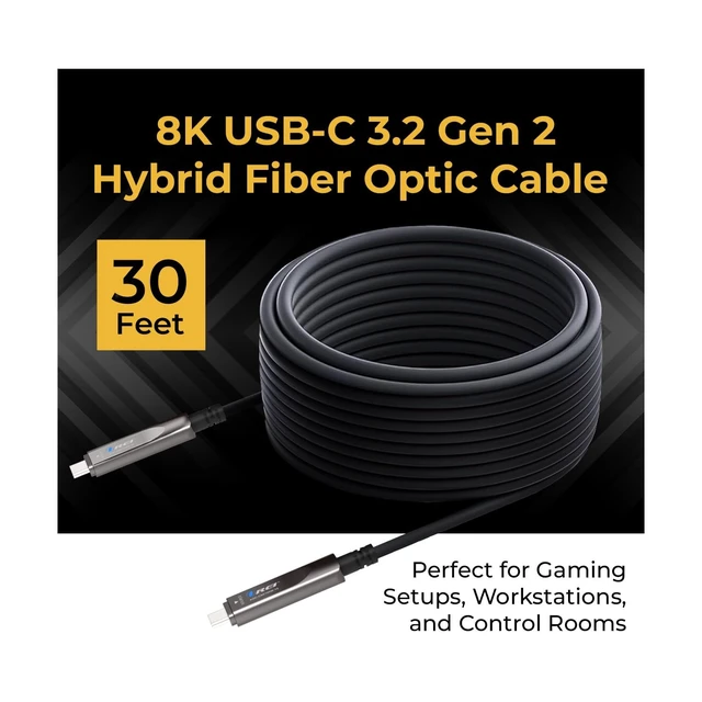 Alt view image 2 of 5 - OREI 8K USB-C 3.2 Fiber Optic Cable 30ft 10Gbps, 100W PD, DP Alt Mode