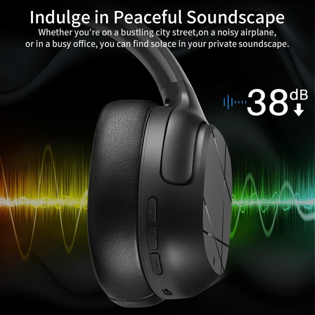 Alt view image 5 of 5 - Hybrid Active Noise Cancelling Headphones, Wireless Over Ear Bluetooth