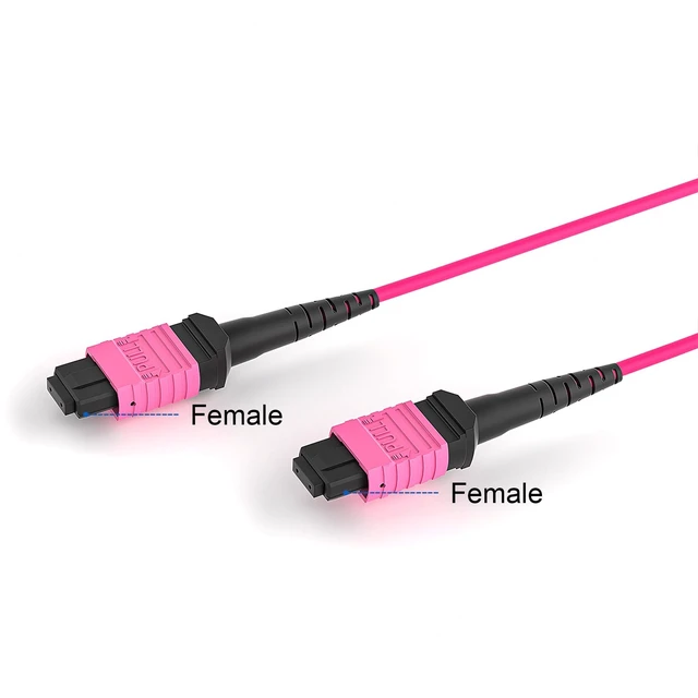Alt view image 2 of 5 - OPFI MPO Fiber Cable, Type B, 12 Fibers, Multimode-OM4, Magenta, for 40G QSFP+/100G QSFP28 transceiver, MTP Compatible. (6.5ft, Female to Female)