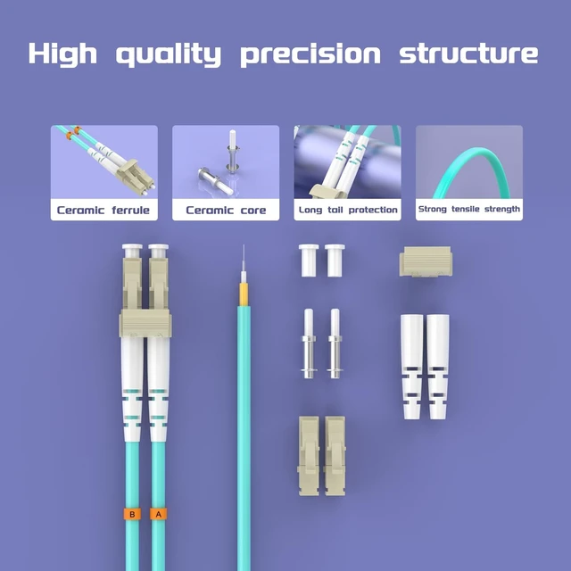 Alt view image 4 of 5 - Buacoz LC/UPC to ST/UPC Fiber Patch Cable OM3 65ft/20meters, 10Gb/Gigabit MultiMode Duplex Jumper 50/125m LSZH Fiber Optic Cable Cord for SFP Transceiver, Aqua