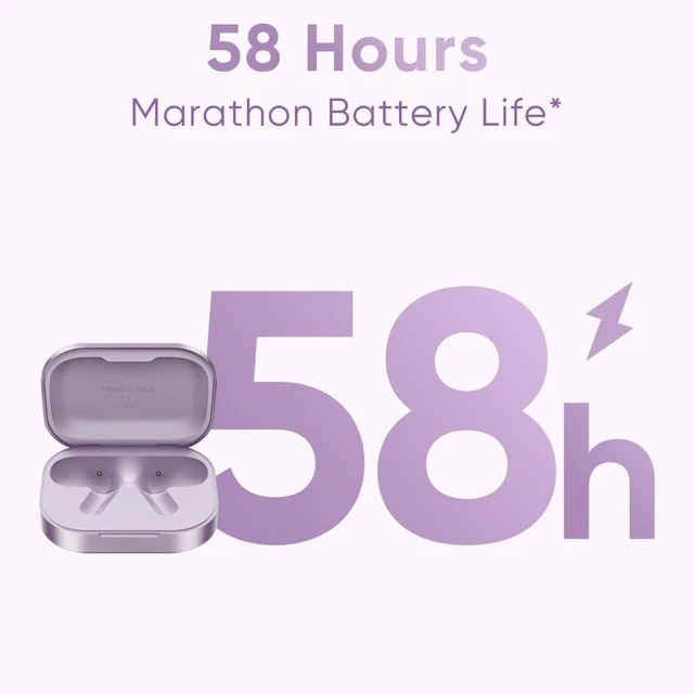 Alt view image 5 of 5 - realme Buds Air 8 in-Ear Wireless Earbuds, 55dB ANC, 58Hrs Playtime, Hi-Res LHDC, 360 Spatial Audio, 45ms Low Latency, IP55, BT v5.4 (Purple)