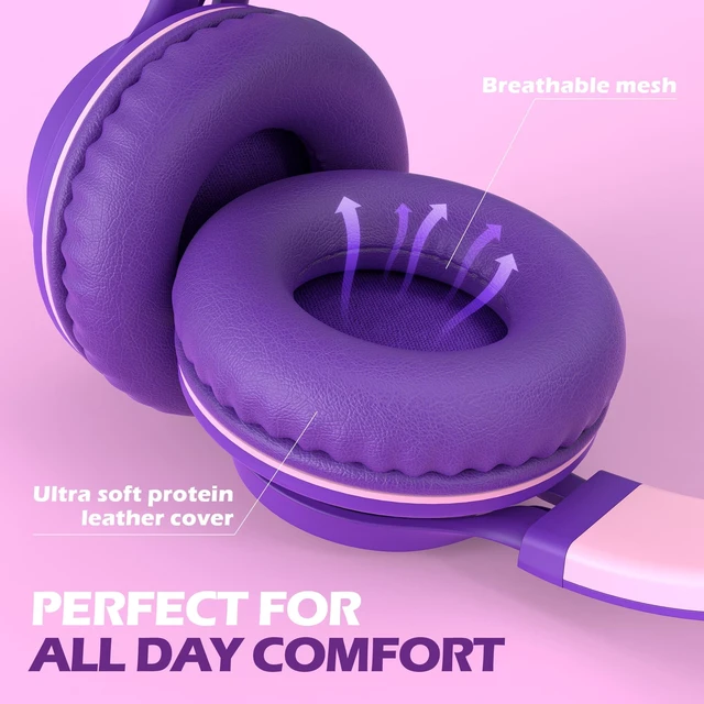 Alt view image 3 of 5 - Kids Wired Headphones with Mic for School Girls Women, 3.5mm, Purple Pink
