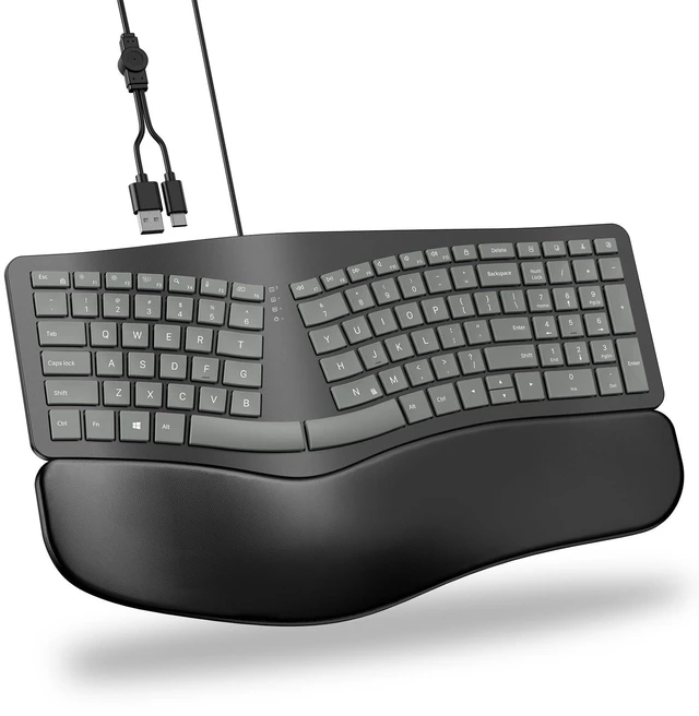 Main image of OMOTON USB-A Type-C Ergonomic Keyboard Wired with Cushioned Wrist Rest