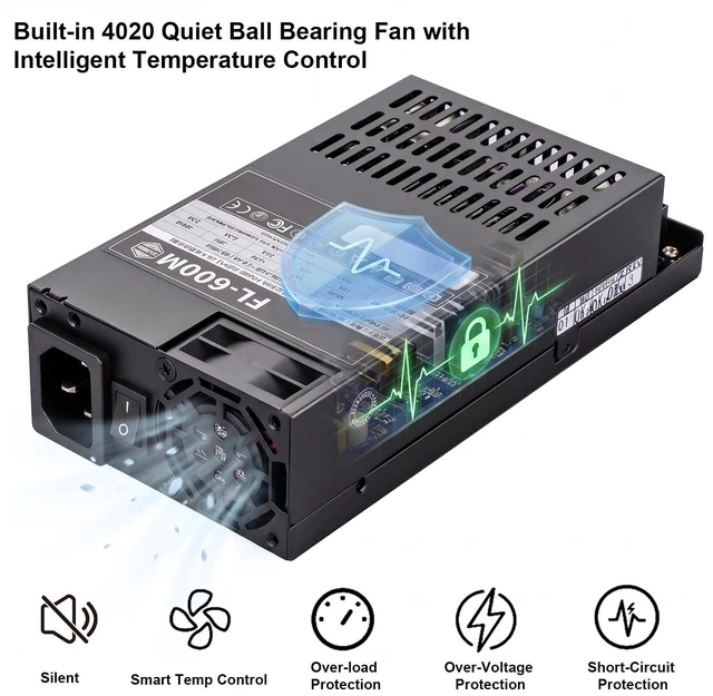 Alt view image 2 of 5 - 600W Flex ATX PSU,1U Mini ITX Fully Modular Power Supply