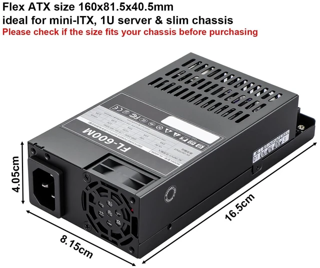 Alt view image 4 of 5 - 600W Flex ATX PSU,1U Mini ITX Fully Modular Power Supply