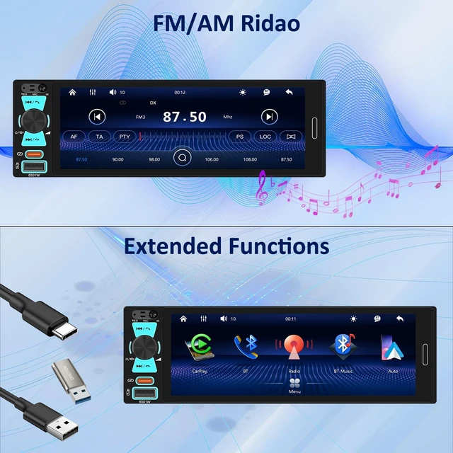Alt view image 4 of 5 - Single Din Car Radio Stereo with Wireless Apple CarPlay/Android Auto